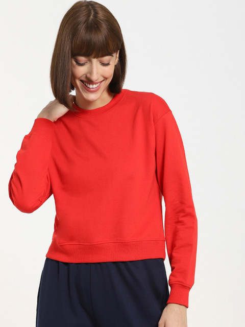 

Bewakoof Women Red Solid Cotton Sweatshirt