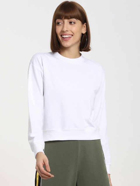 

Bewakoof Women White Solid Cotton Sweatshirt