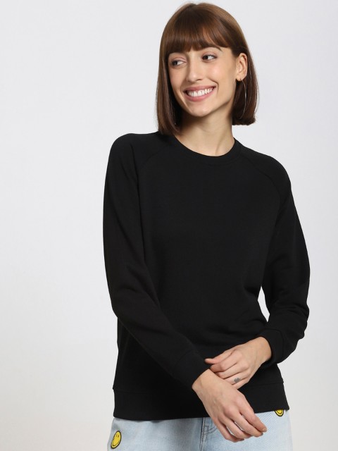 

Bewakoof Women Black Solid Cotton Sweatshirt