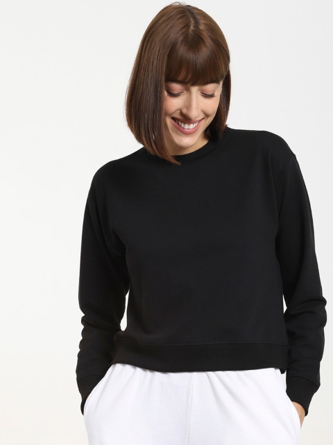 

Bewakoof Women Black Solid Cotton Sweatshirt