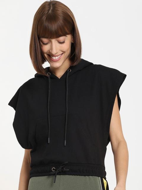 

Bewakoof Women Black Solid Cotton Hooded Sweatshirt