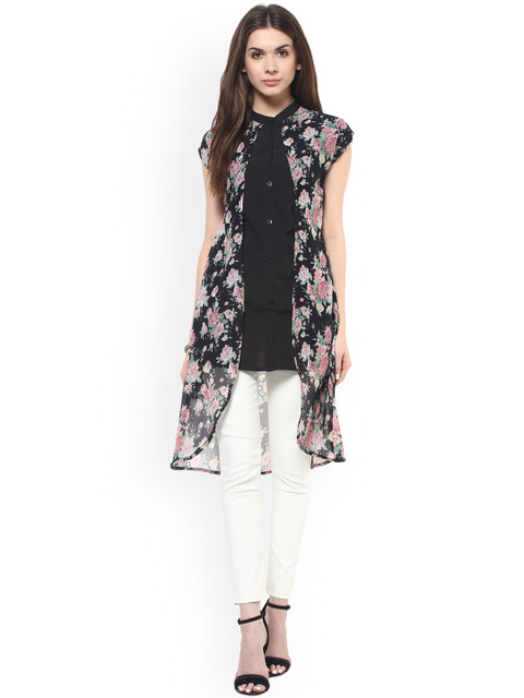 

Pannkh Black Floral Print Layered Tunic