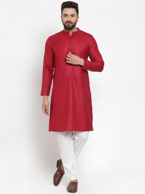 

Molly & Michel Men Red & White Solid Pure Cotton Kurta With Pyjamas