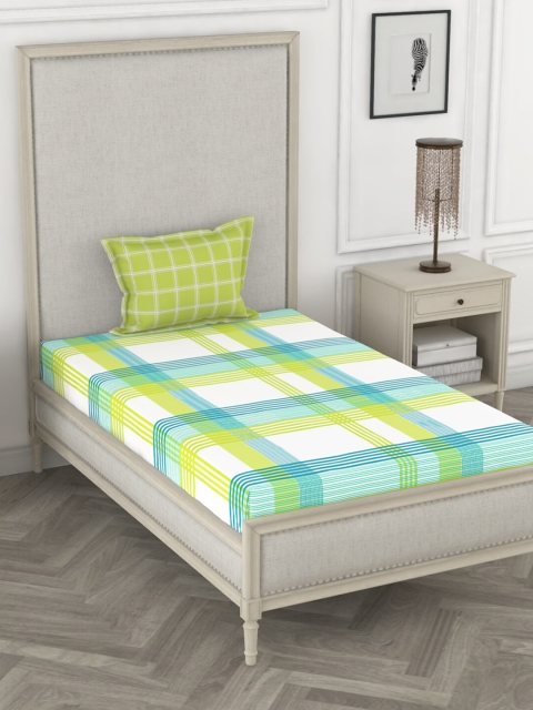 

BIANCA Green & White Geometric 144 TC Pure Cotton Single Bedsheet with 1 Pillow Cover
