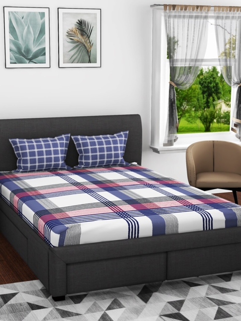 

BIANCA Blue & White Geometric 144 TC Pure Cotton Queen Bedsheet with 2 Pillow Covers