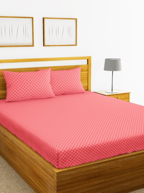 

BIANCA Pink Geometric 144 TC Pure Cotton King Bedsheet with 2 Pillow Covers