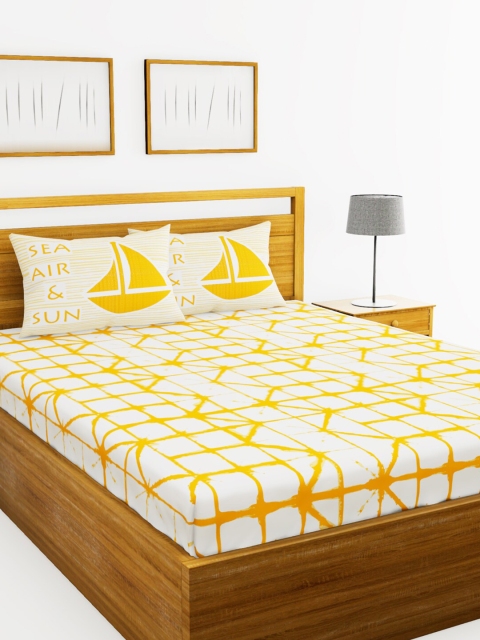 

BIANCA Yellow & Cream-Coloured Geometric 144 TC Cotton Queen Bedsheet with 2 Pillow Covers