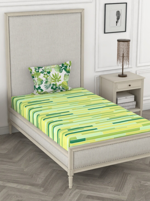 

BIANCA Green & Yellow Striped 144 TC Pure Cotton Single Bedsheet with 1 Pillow Covers