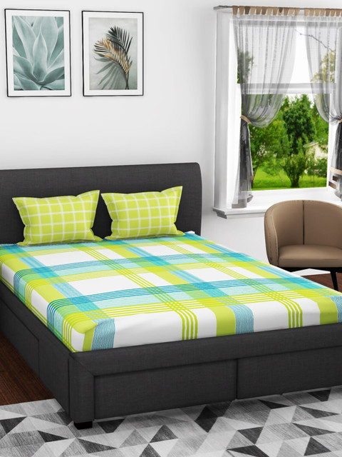 

BIANCA Green & White Geometric 144 TC Pure Cotton Queen Bedsheet with 2 Pillow Covers