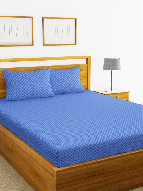 

BIANCA Blue Geometric 144 TC Pure Cotton King Bedsheet with 2 Pillow Covers
