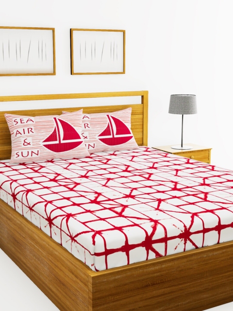 

BIANCA Red & White Geometric 144 TC Pure Cotton Queen Bedsheet with 2 Pillow Covers