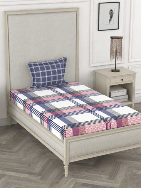 

BIANCA Blue & White Geometric 144 TC Pure Cotton Single Bedsheet with 1 Pillow Covers