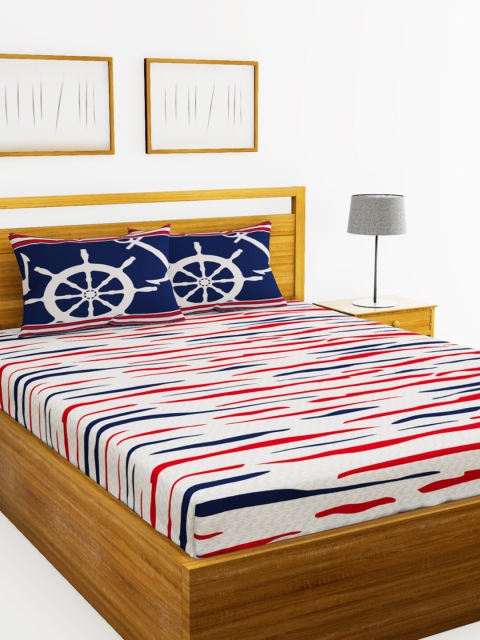 

BIANCA Navy Blue & White 144 TC Pure Cotton Queen Bedsheet with 2 Pillow Covers