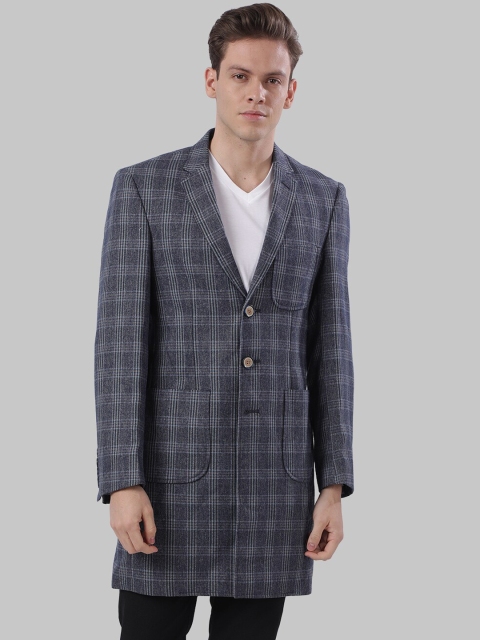 

Raymond Men Blue Checked Single-Breasted Longline Blazer