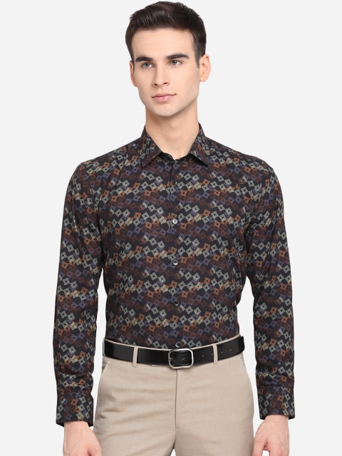 

JB STUDIO Men Black Slim Fit Pure Cotton Printed Party Wear Shirt