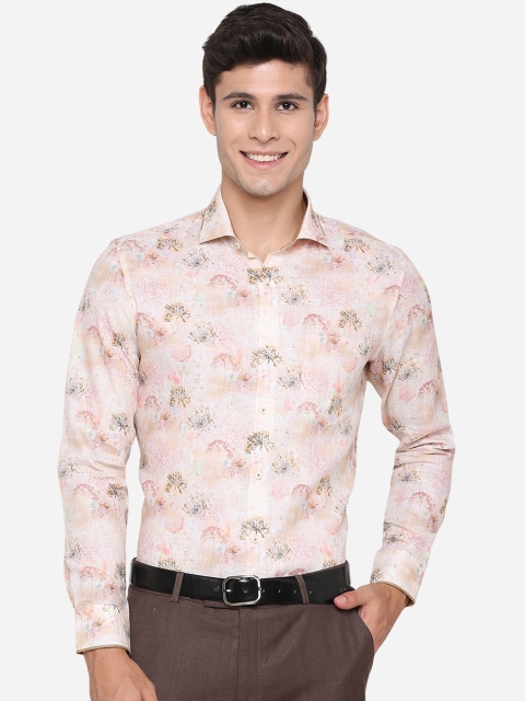 

JB STUDIO Men Peach-Coloured Linen Slim Fit Floral Opaque Printed Party Wear Shirt
