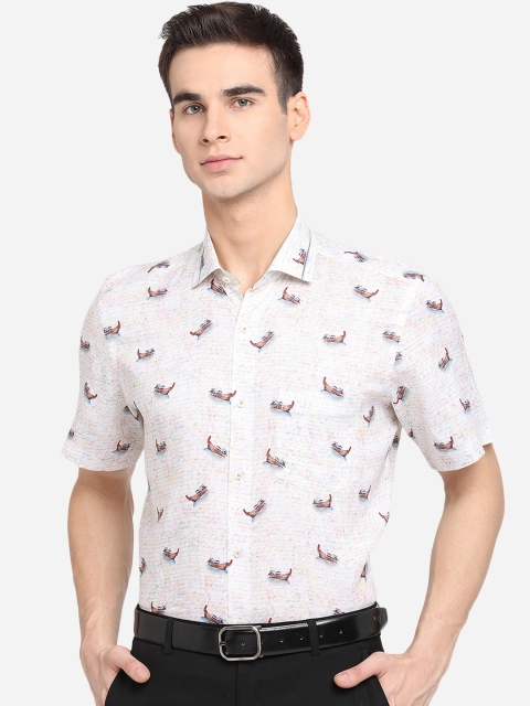

JB STUDIO Men Cream-Coloured Linen Slim Fit Opaque Printed Party Wear Shirt