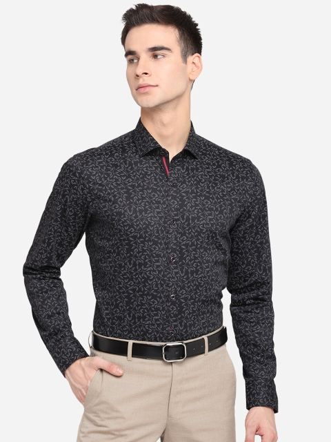 

JB STUDIO Men Black Pure Cotton Slim Fit Floral Printed Party Wear Shirt