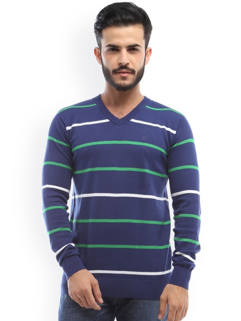 

Allen Solly Men Navy Blue Striped Sweater