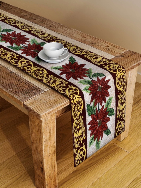 

Arrabi White & Maroon Hand-Tufted 4 Seater Table Runner