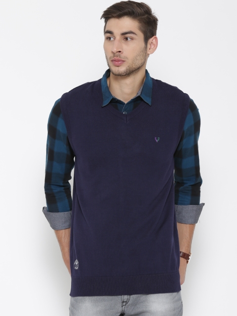 

Solly Sport by Allen Solly Men Navy Blue Solid Sleeveless Sweater