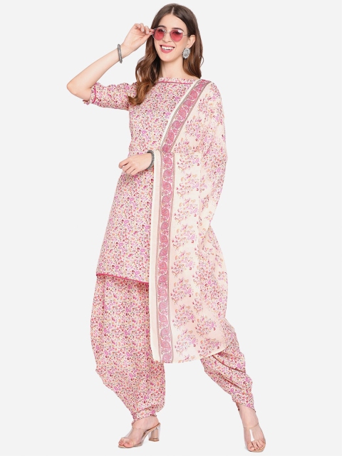 

SHAVYA Pink & Beige Printed Pure Cotton Unstitched Dress Material