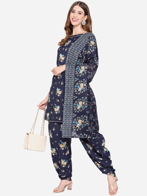 

SHAVYA Navy Blue & Turquoise Blue Printed Pure Cotton Unstitched Dress Material