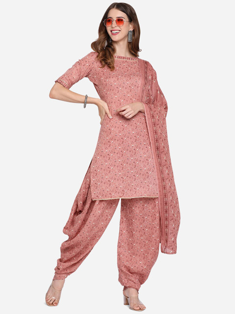 

SHAVYA Nude-Coloured & Maroon Printed Pure Cotton Unstitched Dress Material