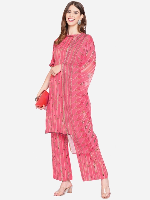 

SHAVYA Pink & Green Printed Pure Cotton Unstitched Dress Material