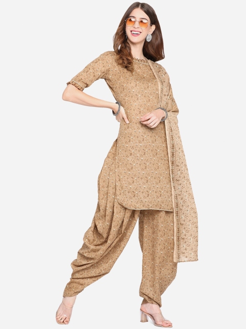 

SHAVYA Coffee Brown & White Printed Pure Cotton Unstitched Dress Material
