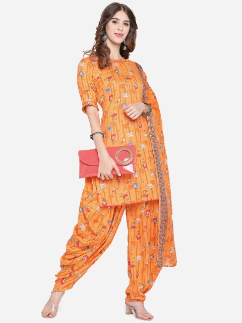 

SHAVYA Mustard & Pink Printed Pure Cotton Unstitched Dress Material