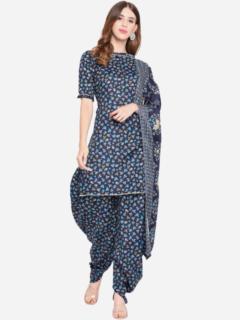 

SHAVYA Navy Blue & Turquoise Blue Printed Pure Cotton Unstitched Dress Material