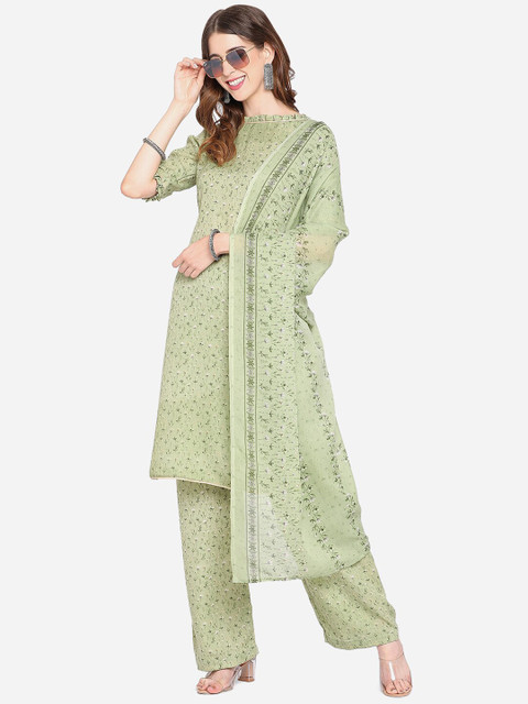 

SHAVYA Green & White Printed Pure Cotton Unstitched Dress Material
