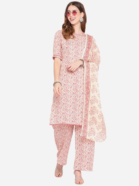 

SHAVYA Pink & Off White Printed Pure Cotton Unstitched Dress Material