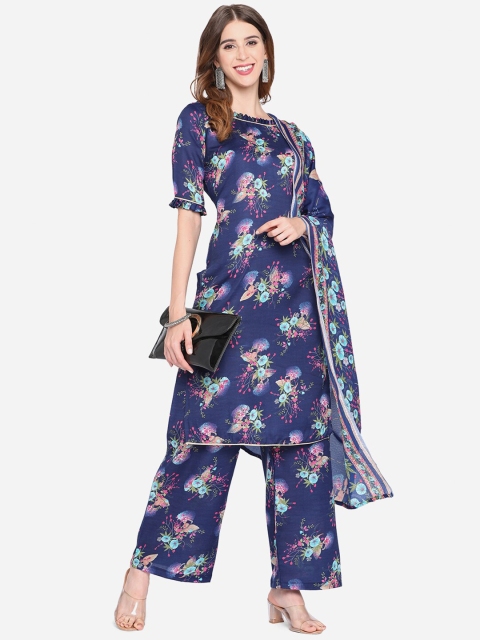 

SHAVYA Blue & Turquoise Blue Printed Pure Cotton Unstitched Dress Material