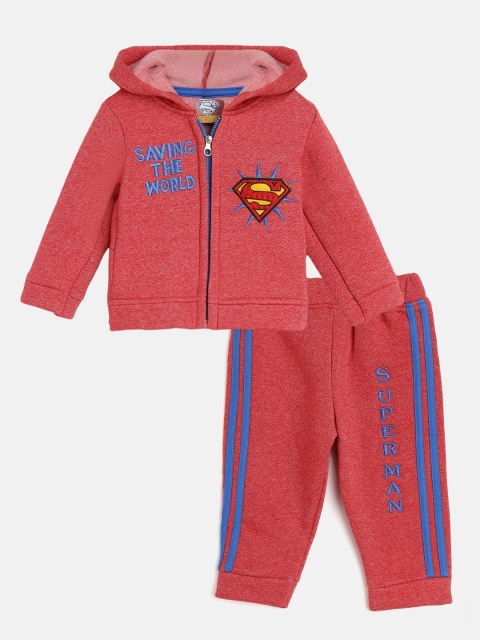 

Moms Love Infant Boys Red Cotton Superman Embroidered Sweatshirt with Solid Joggers