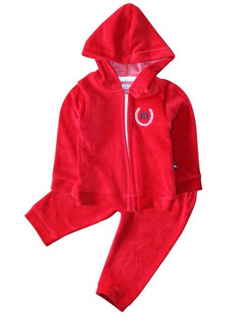 

Moms Love Infant Boys Red Solid Velvet Finish Cotton Clothing Set