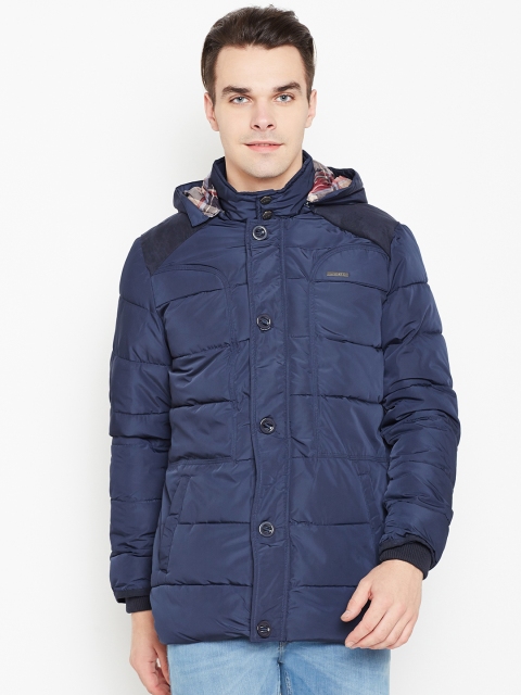 

Allen Solly Men Navy Solid Quilted Jacket with Detachable Hood, Navy blue