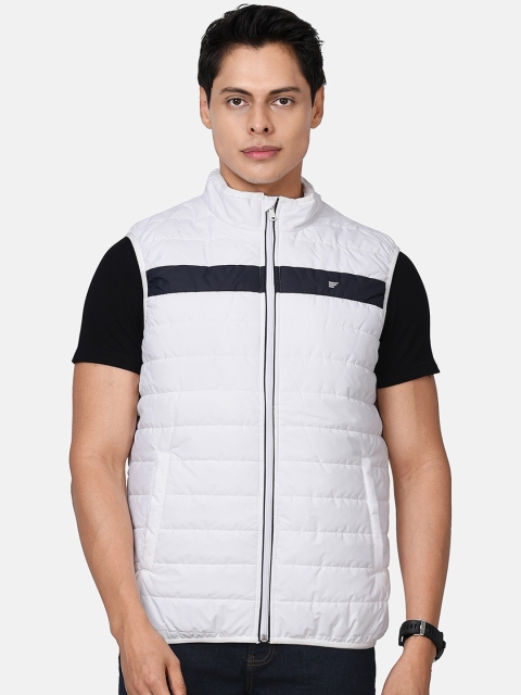 

t-base Men White Black Colourblocked Lightweight Puffer Jacket