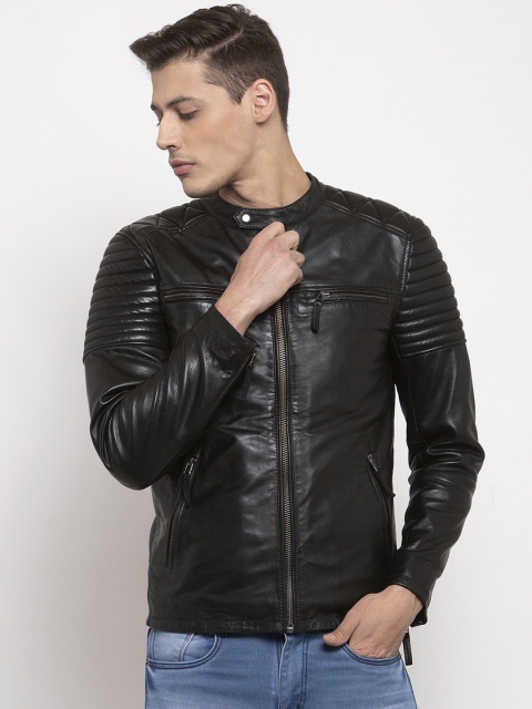 

WELBAWT Men Black Lightweight Leather Jacket