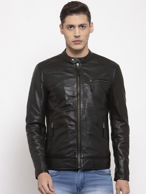 

WELBAWT Men Black Lightweight Leather Jacket