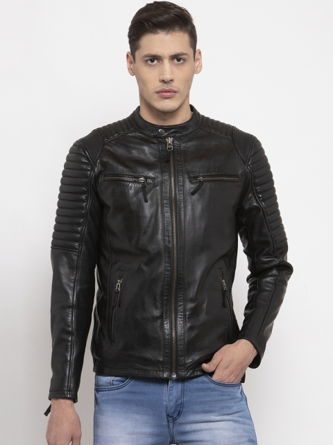 

WELBAWT Men Black Lightweight Leather Jacket