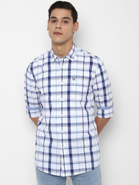 

Solly Jeans Co Men Blue & White Pure Cotton Tartan Checks Opaque Checked Casual Shirt