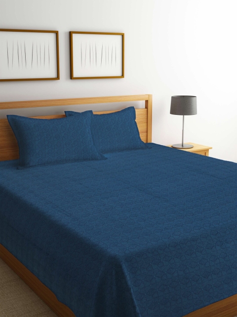 

Arrabi Blue & Black Handwoven Cotton Double Size Bedcover with 2 Pillow Cover