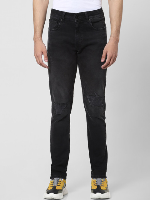 

Jack & Jones Men Black Slim Fit Low-Rise Mildly Distressed Light Fade Jeans
