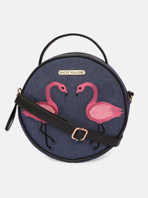 

Bagsy Malone Blue PU Half Moon Sling Bag with Applique