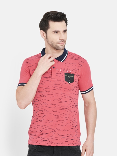 

Duke Men Pink Printed Polo Collar Slim Fit T-shirt