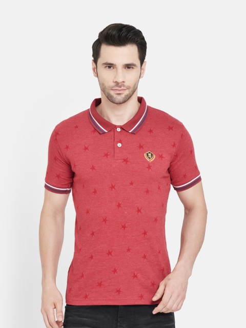 

Duke Men Red Printed Polo Collar Slim Fit T-shirt