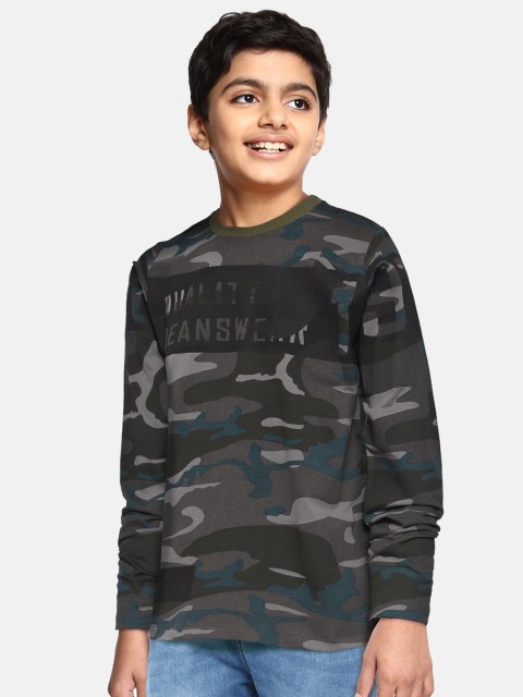 

UTH by Roadster Boys Charcoal Grey & Teal Blue Cotton Camouflage Print T-shirt