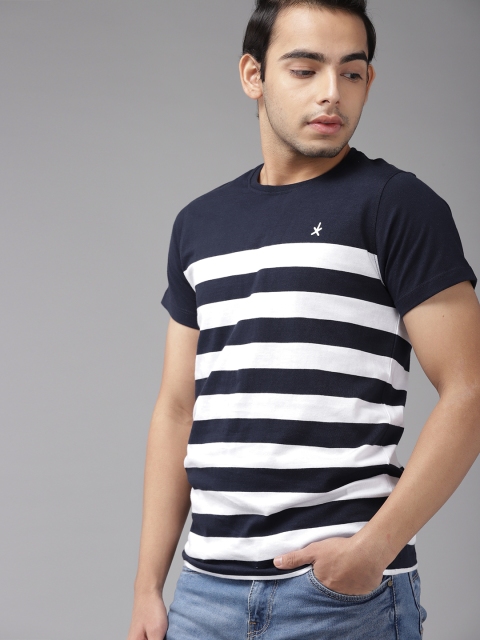 

UTH by Roadster Boys Navy Blue & White Cotton Striped T-shirt